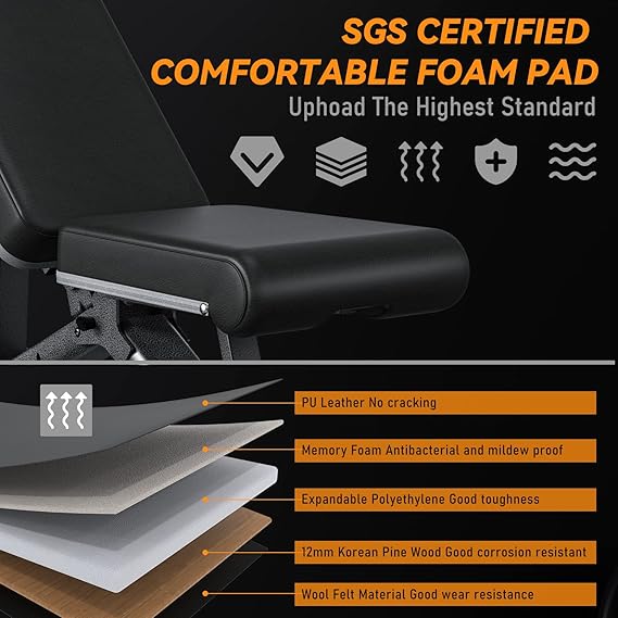 Foldable Weight Bench - 1000LBS Capacity, Incline/Decline for Full Body Workout with Upright Backrest & Adjustable Seat for Lumbar Support
