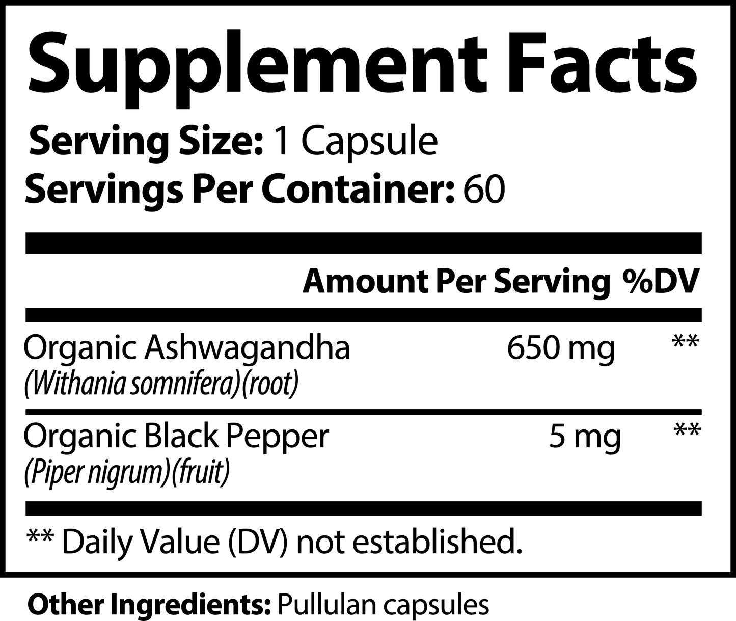 Organic Ashwagandha Capsules – Stress Relief, Mood Support & Energy Balance with Black Pepper – 60 Vegan Capsules