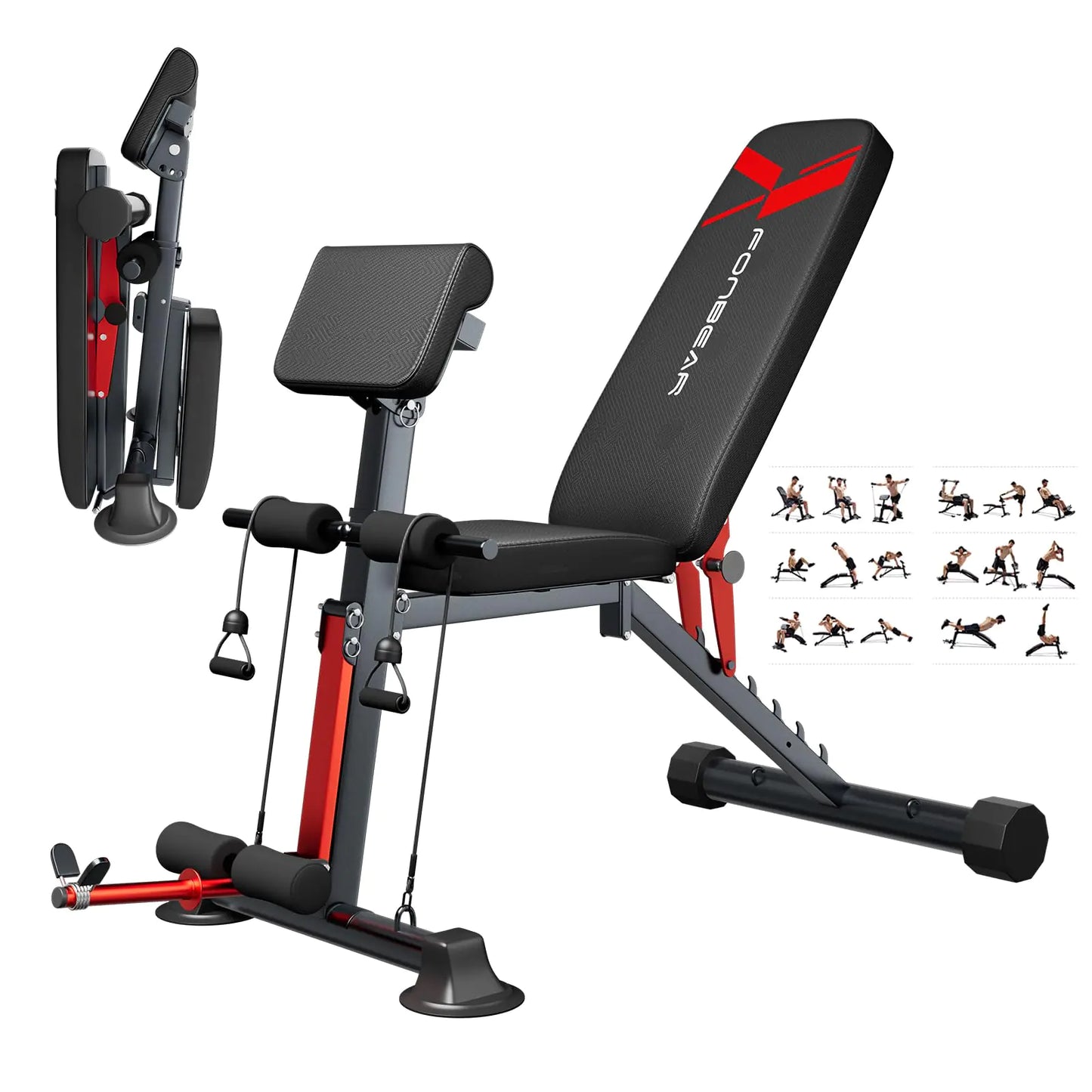 Adjustable Foldable Weight Bench Press with Roman Chair - Incline & Decline Workout Bench for Full Body Strength & Back Extension Training