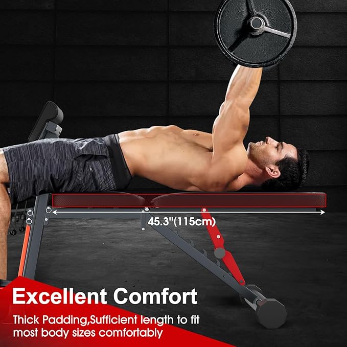 Adjustable Foldable Weight Bench Press with Roman Chair - Incline & Decline Workout Bench for Full Body Strength & Back Extension Training