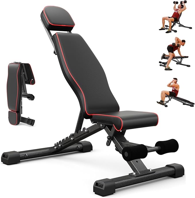 Adjustable Foldable Weight Bench - 880LBS Capacity, Incline/Decline Workout Bench with 90 Degree Folding Design & Head Support Rod