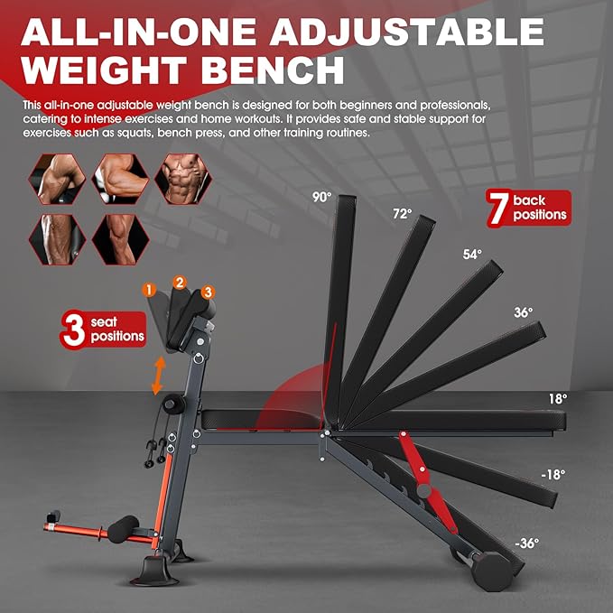 Adjustable Foldable Weight Bench Press with Roman Chair - Incline & Decline Workout Bench for Full Body Strength & Back Extension Training