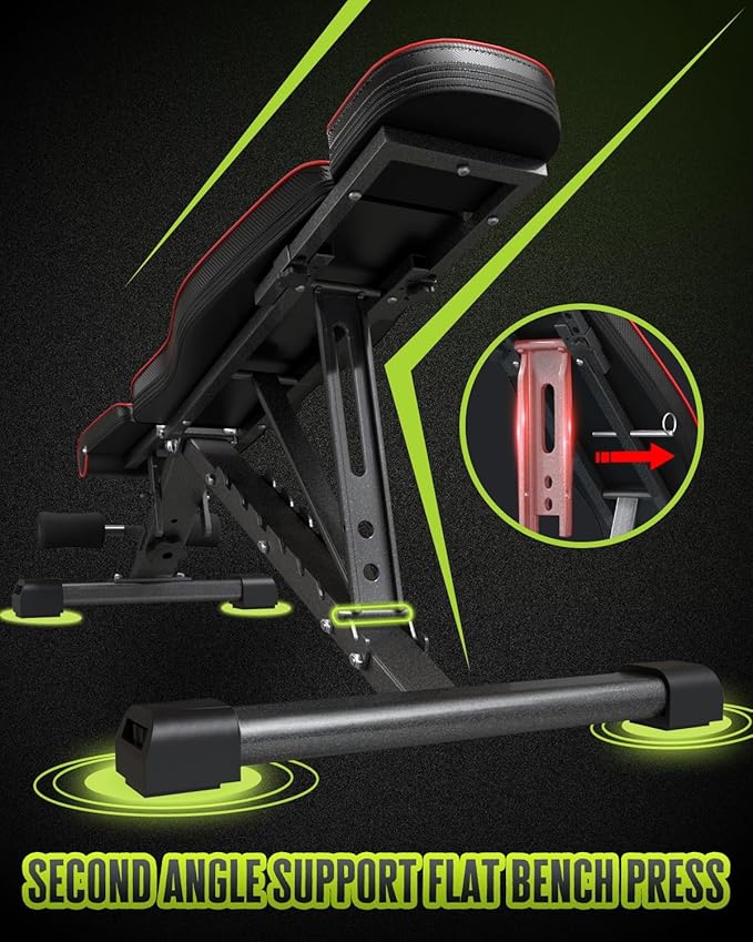 Adjustable Foldable Weight Bench - 880LBS Capacity, Incline/Decline Workout Bench with 90 Degree Folding Design & Head Support Rod