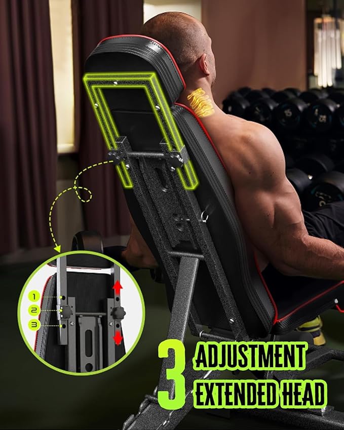 Adjustable Foldable Weight Bench - 880LBS Capacity, Incline/Decline Workout Bench with 90 Degree Folding Design & Head Support Rod