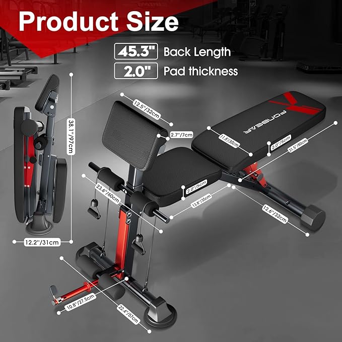Adjustable Foldable Weight Bench Press with Roman Chair - Incline & Decline Workout Bench for Full Body Strength & Back Extension Training