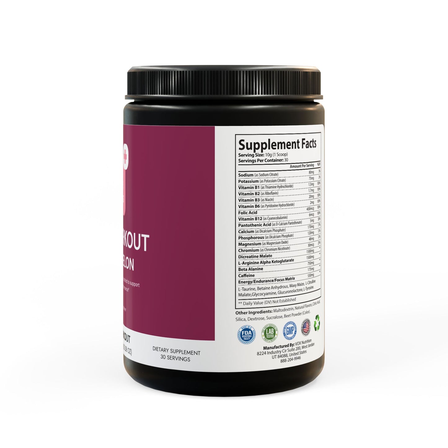 Watermelon Pre-Workout Powder – Energy, Focus & Performance Boost | 300g Supplement with B Vitamins, Creatine, Caffeine & Amino Acids
