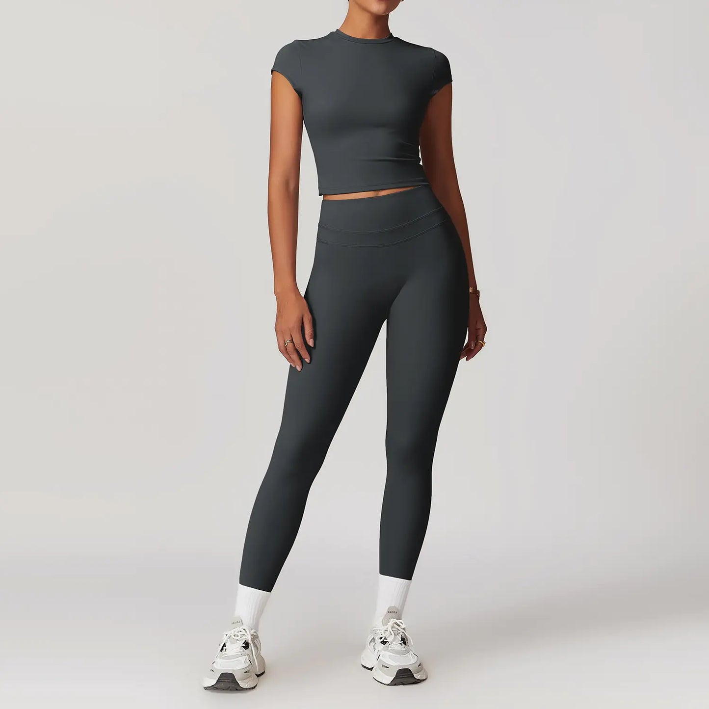 High Waist Yoga Leggings & Workout Top Set - 2 Piece Stretchy Gym Outfit for Women