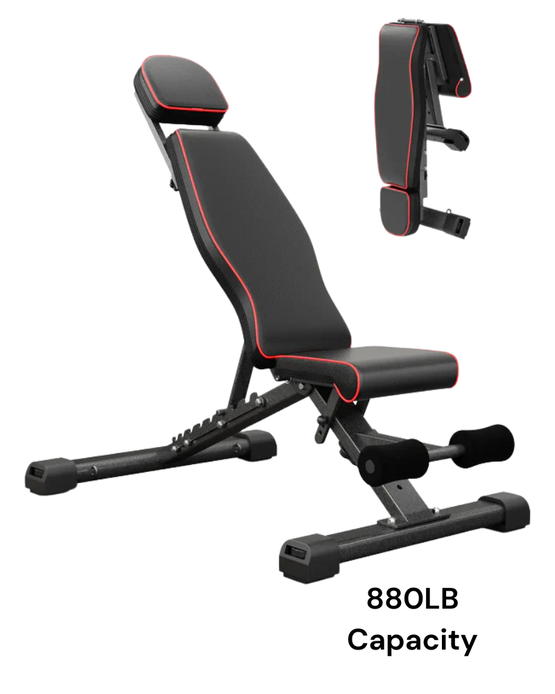 Adjustable foldable weight bench with 880lbs capacity and head support rod
