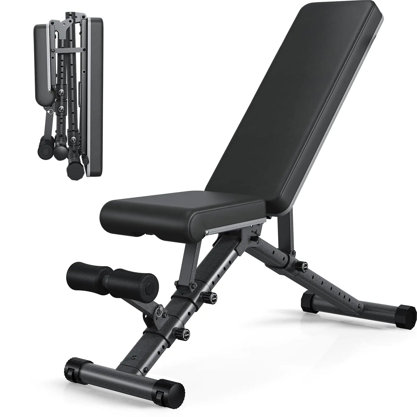 Foldable Weight Bench - 1000LBS Capacity, Incline/Decline for Full Body Workout with Upright Backrest & Adjustable Seat for Lumbar Support