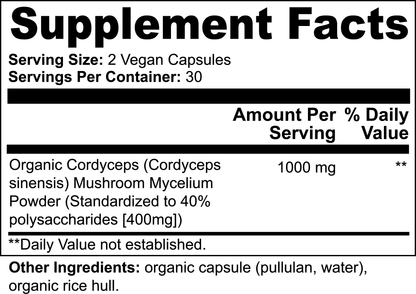 Cordyceps Mushroom Capsules – Organic Energy, Stamina & Immunity Support – 60 Vegan Capsules