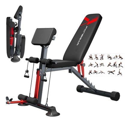 Adjustable Foldable Weight Bench Press with Roman Chair - Incline & Decline Workout Bench for Full Body Strength & Back Extension Training