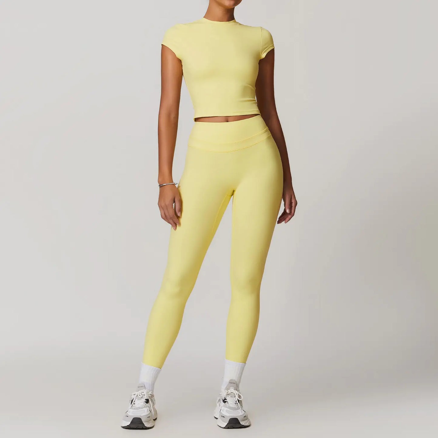High Waist Yoga Leggings & Workout Top Set - 2 Piece Stretchy Gym Outfit for Women