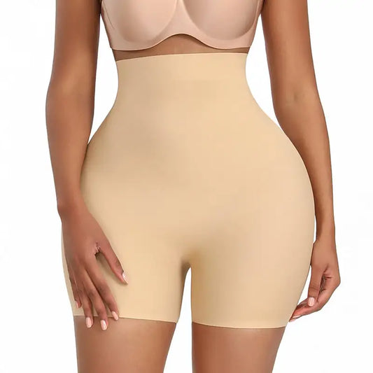 Women's Body Shaping Workout Shorts - High Waist Beige Compression Shorts for Tummy Control & Training