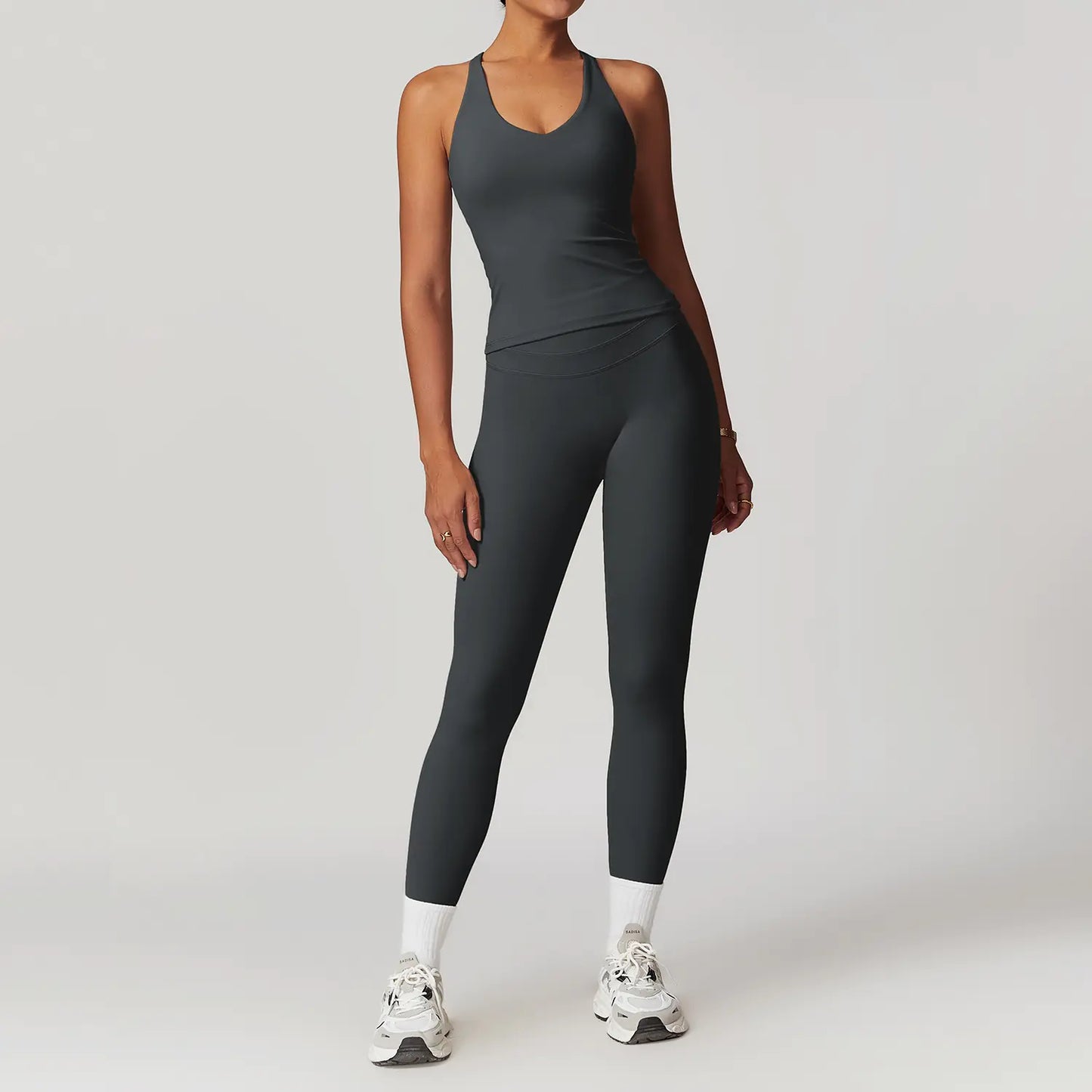 High Waist Yoga Leggings & Workout Top Set - 2 Piece Stretchy Gym Outfit for Women