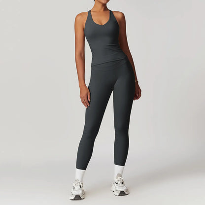High Waist Yoga Leggings & Workout Top Set - 2 Piece Stretchy Gym Outfit for Women