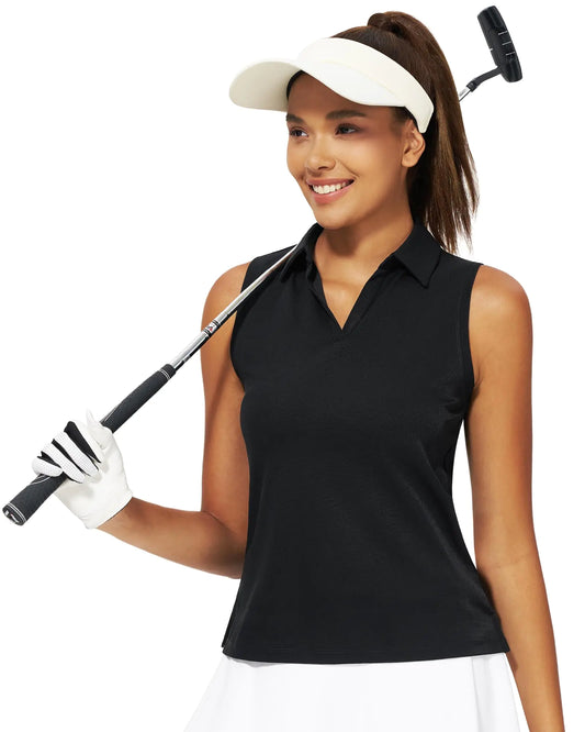Women's V-Neck Sleeveless Golf & Tennis Polo Tank Top - Quick-Dry Athletic Shirt for Summer Sports & Workout