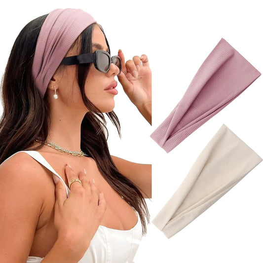 Yoga Sports Headbands for Women Elastic Non-Slip Headbands Workout Running Hair Bands 2 Pack