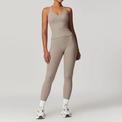 High Waist Yoga Leggings & Workout Top Set - 2 Piece Stretchy Gym Outfit for Women