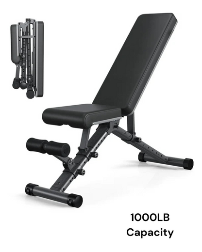 Adjustable foldable weight bench with 1000lbs capacity for strength training