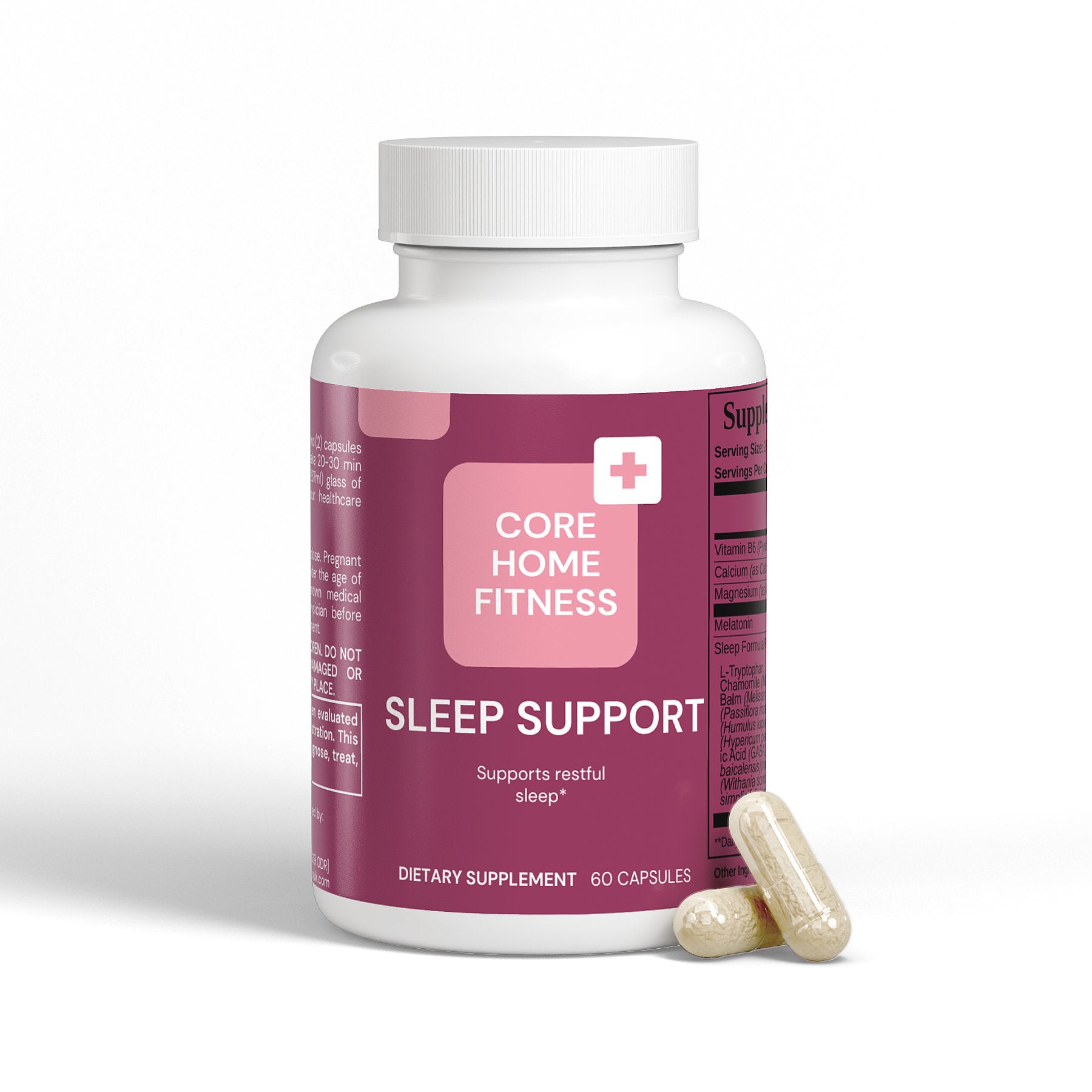 Natural sleep support capsules with melatonin, GABA, ashwagandha, and calming herbs