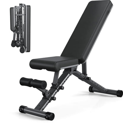 Foldable Weight Bench - 1000LBS Capacity, Incline/Decline for Full Body Workout with Upright Backrest & Adjustable Seat for Lumbar Support