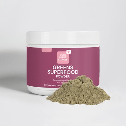 Plant-based greens superfood powder with spirulina, beetroot, turmeric, and fruit extracts for energy and wellness