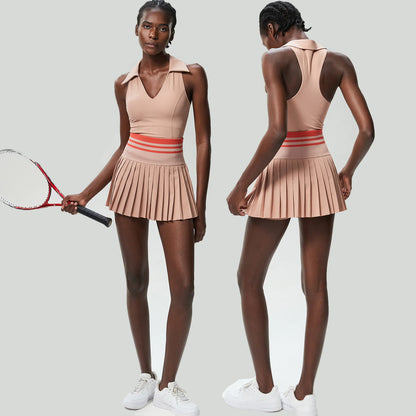 Women's High Waist Pleated Tennis Dress - V-Neck Sleeveless Athletic Dress for Golf