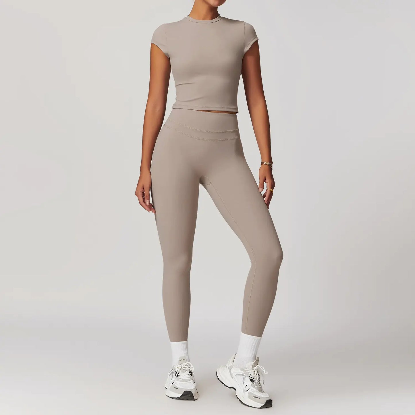 High Waist Yoga Leggings & Workout Top Set - 2 Piece Stretchy Gym Outfit for Women