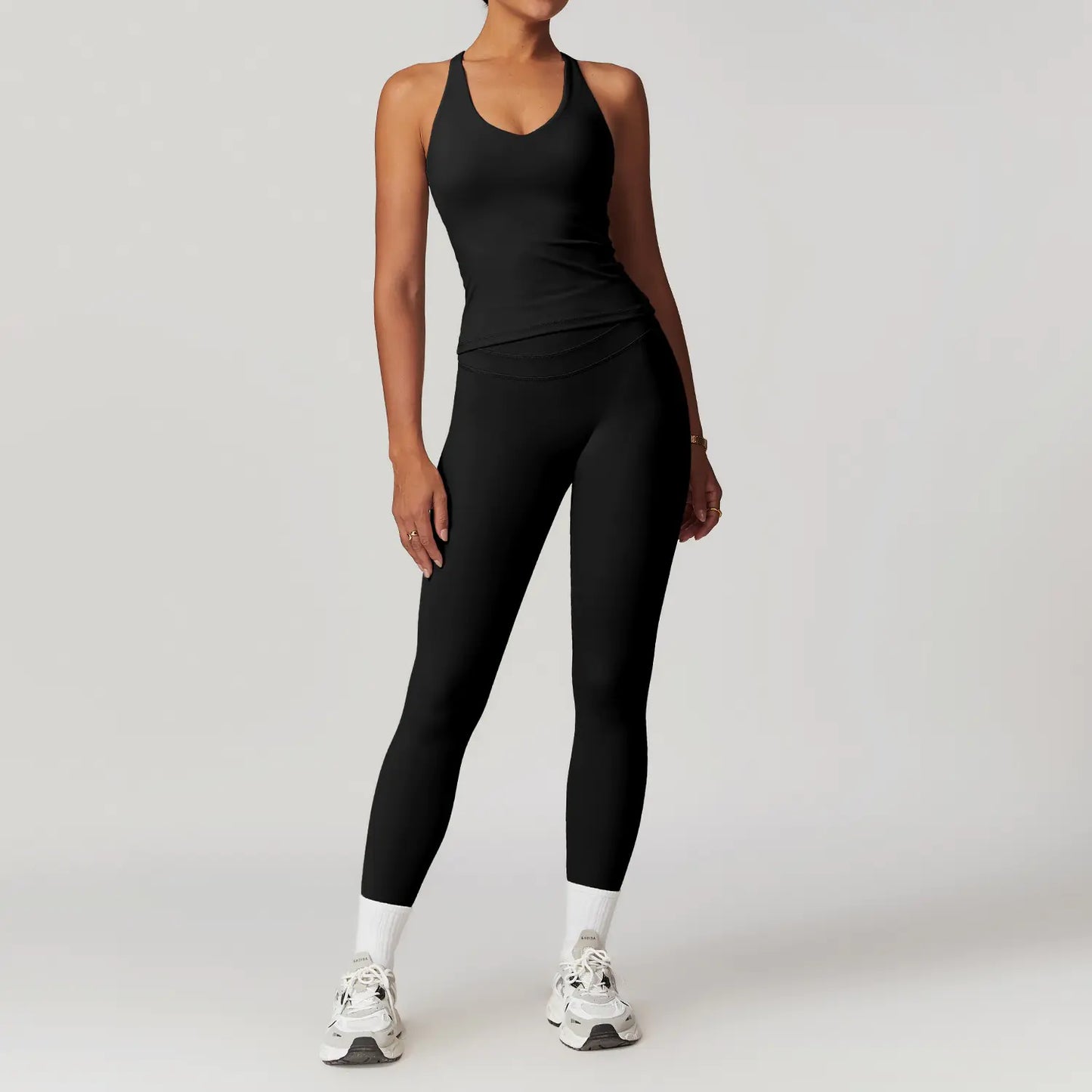 High Waist Yoga Leggings & Workout Top Set - 2 Piece Stretchy Gym Outfit for Women