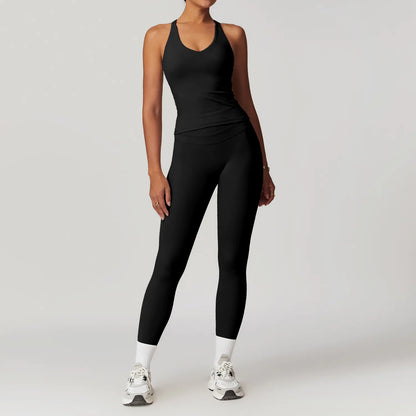 High Waist Yoga Leggings & Workout Top Set - 2 Piece Stretchy Gym Outfit for Women
