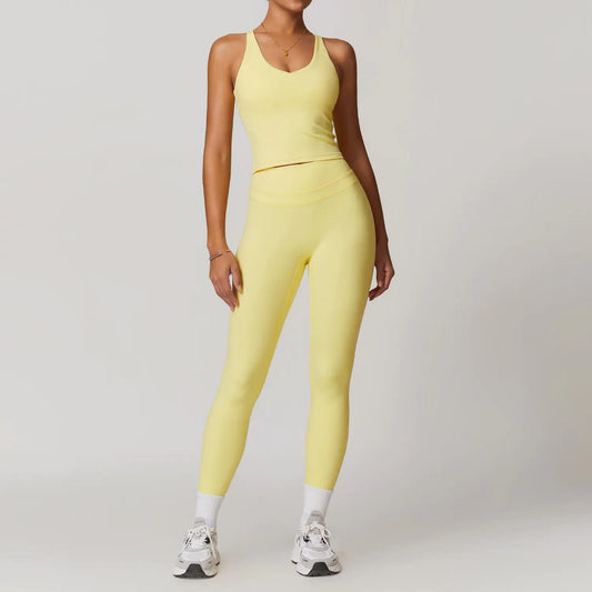 High Waist Yoga Leggings & Workout Top Set - 2 Piece Stretchy Gym Outfit for Women