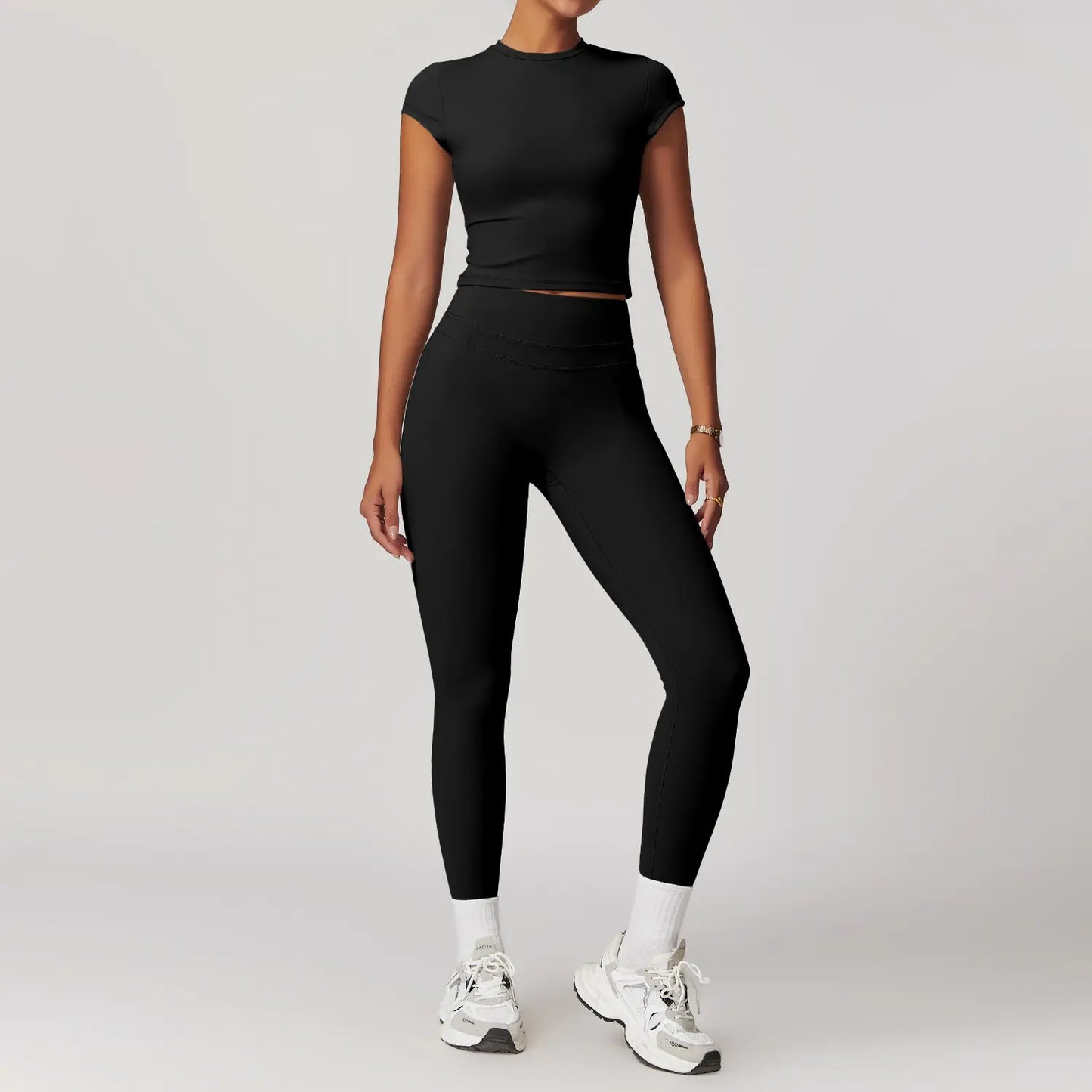 High Waist Yoga Leggings & Workout Top Set - 2 Piece Stretchy Gym Outfit for Women